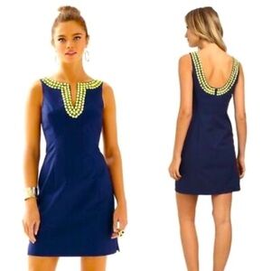 NEW - Lilly Pulitzer Blair Navy Blue Shift with neon beading - Size 12 NWT